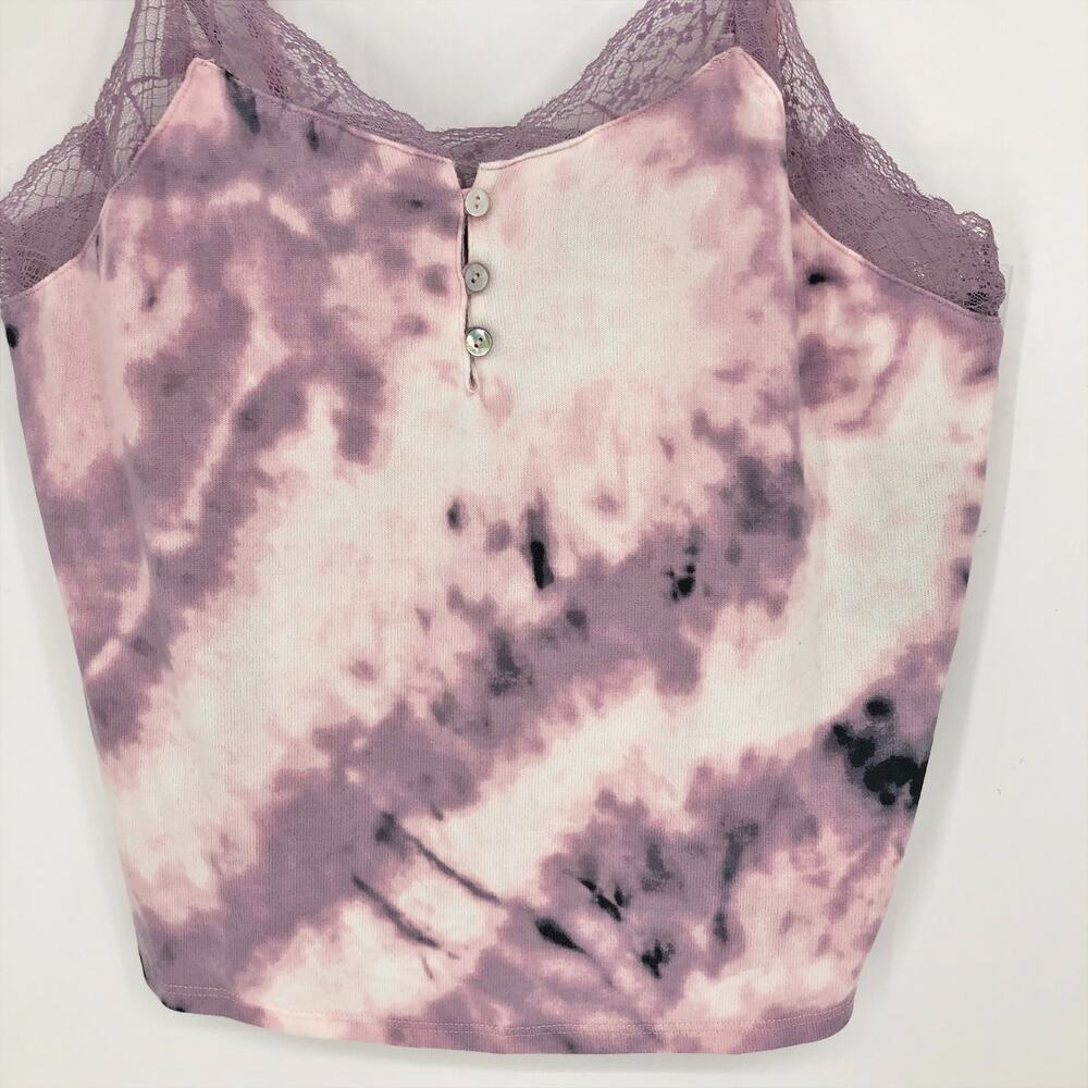 MIDNIGHT BAKERY Lace Trim Cami Medium Pink/Purple Tie Dye Satin V-Neck Top NWT - Picture 5 of 11